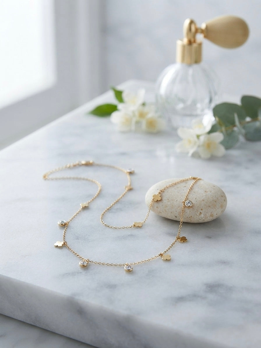 Enchanting Alternating Floral & Crystal Gold-Tone Necklace