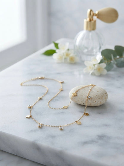 Enchanting Alternating Floral & Crystal Gold-Tone Necklace