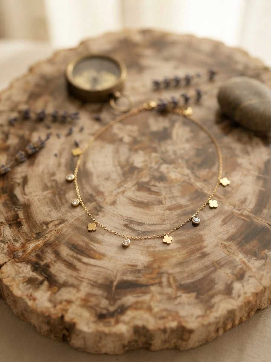 Enchanting Alternating Floral & Crystal Gold-Tone Necklace
