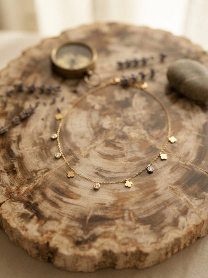 Enchanting Alternating Floral & Crystal Gold-Tone Necklace