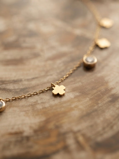 Enchanting Alternating Floral & Crystal Gold-Tone Necklace