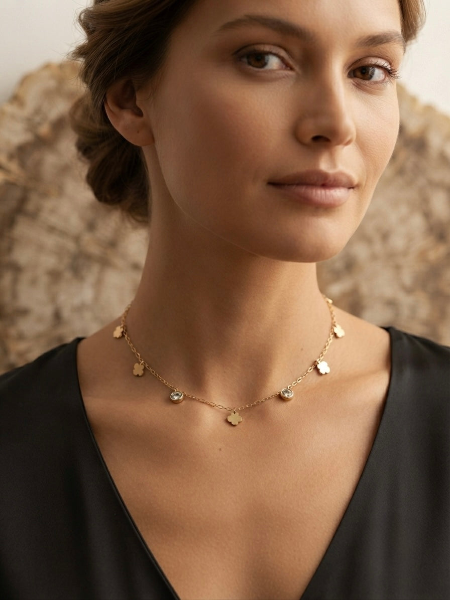Enchanting Alternating Floral & Crystal Gold-Tone Necklace