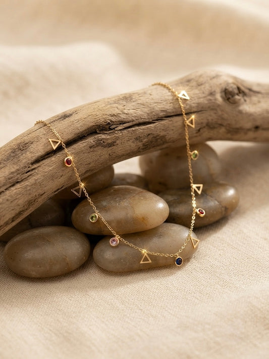 Whimsical Multi-Color Crystal & Triangle Charm Necklace