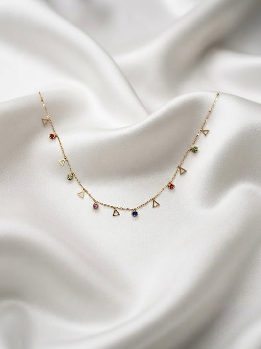 Whimsical Multi-Color Crystal & Triangle Charm Necklace
