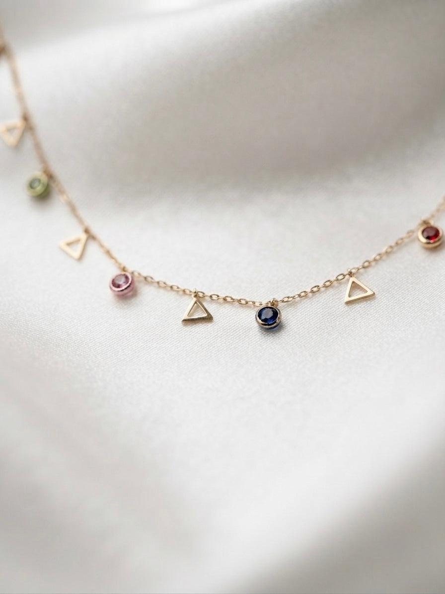 Whimsical Multi-Color Crystal & Triangle Charm Necklace