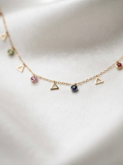 Whimsical Multi-Color Crystal & Triangle Charm Necklace