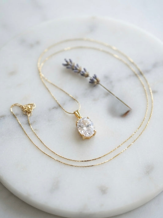 Timeless gold oval solitaire necklace.