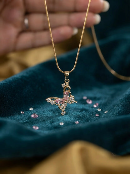 Delicate gold butterfly crystal necklace.