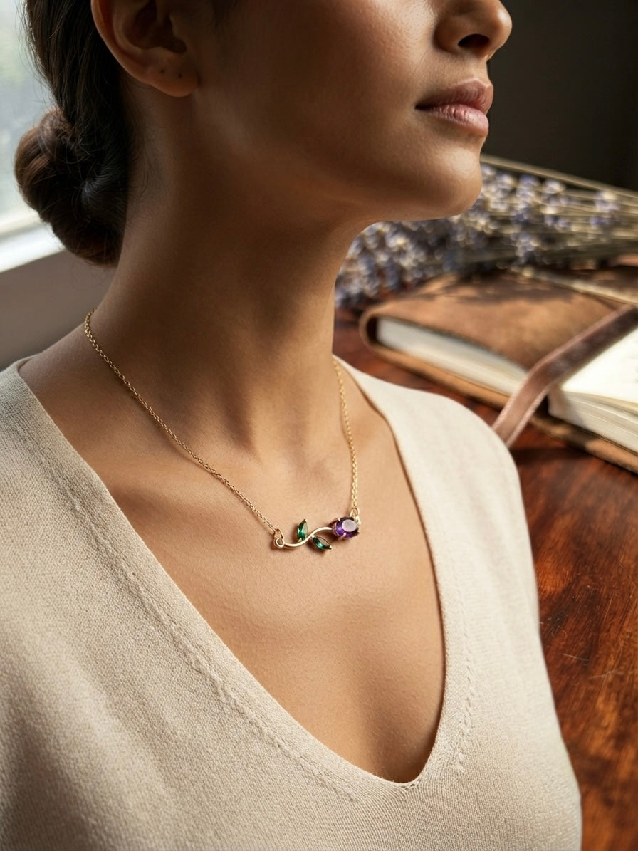 Delicate gold floral gemstone necklace
