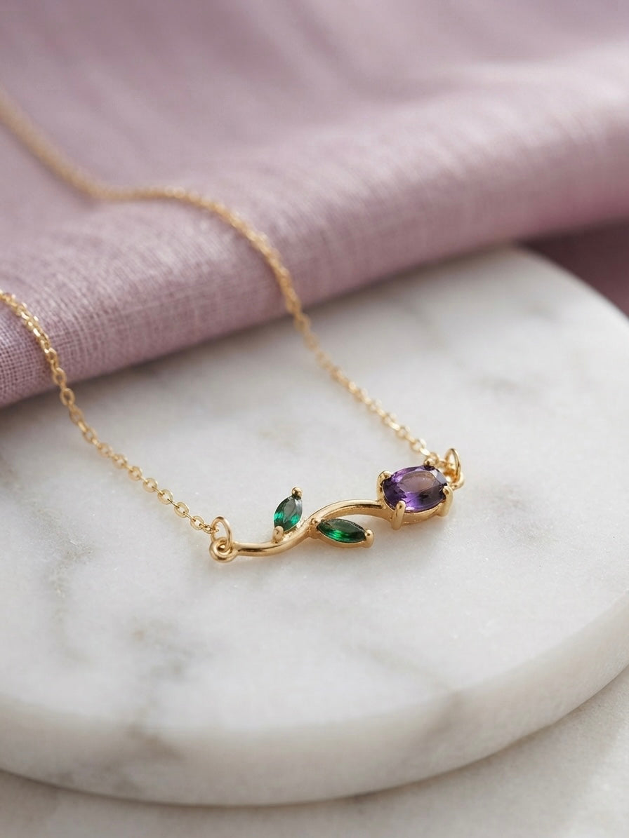 Delicate gold floral gemstone necklace