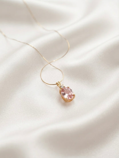 Radiant pink solitaire pendant necklace.