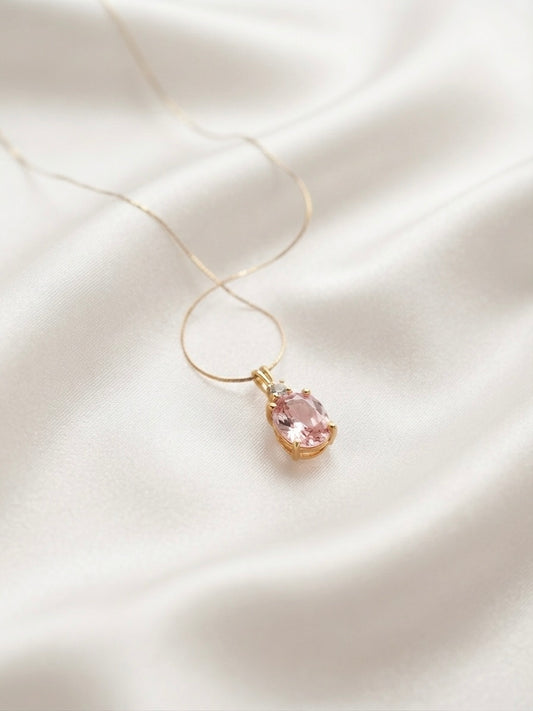 Radiant pink solitaire pendant necklace.
