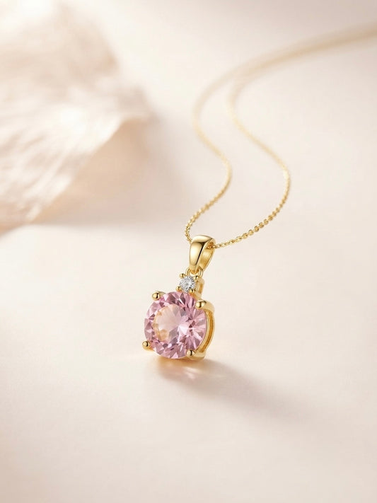 Radiant pink solitaire pendant necklace.