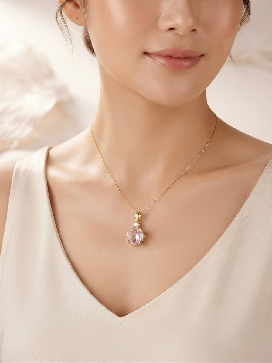 Radiant pink solitaire pendant necklace.