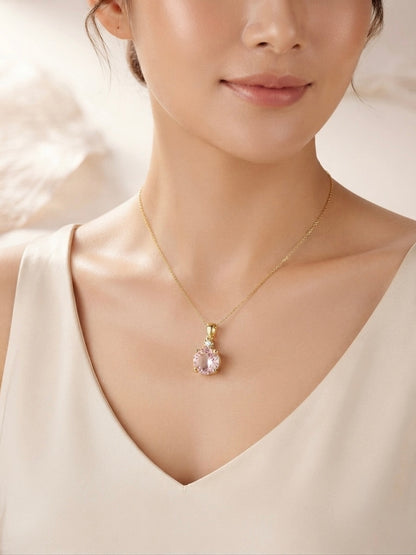 Radiant pink solitaire pendant necklace.