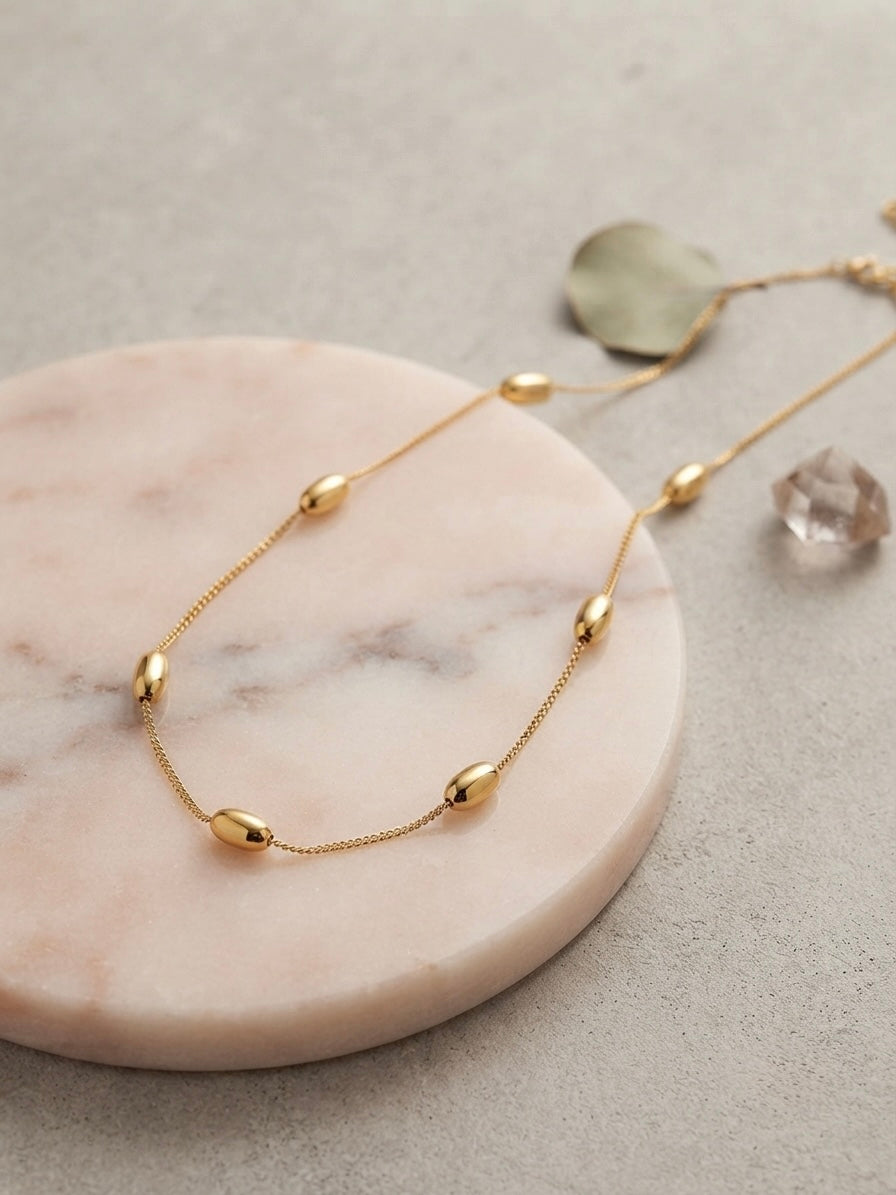 Minimalist Gold Bead Station Necklace