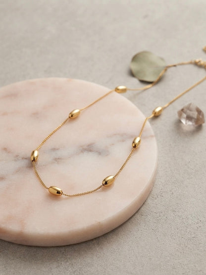 Minimalist Gold Bead Station Necklace