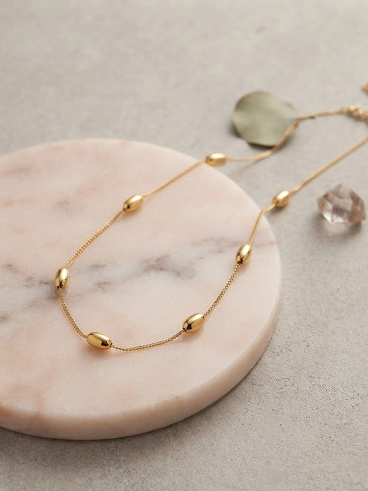 Minimalist Gold Bead Station Necklace