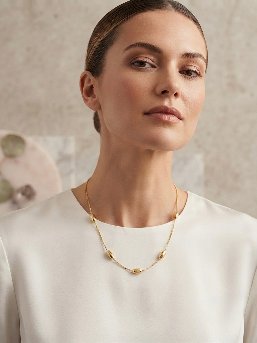 Minimalist Gold Bead Station Necklace