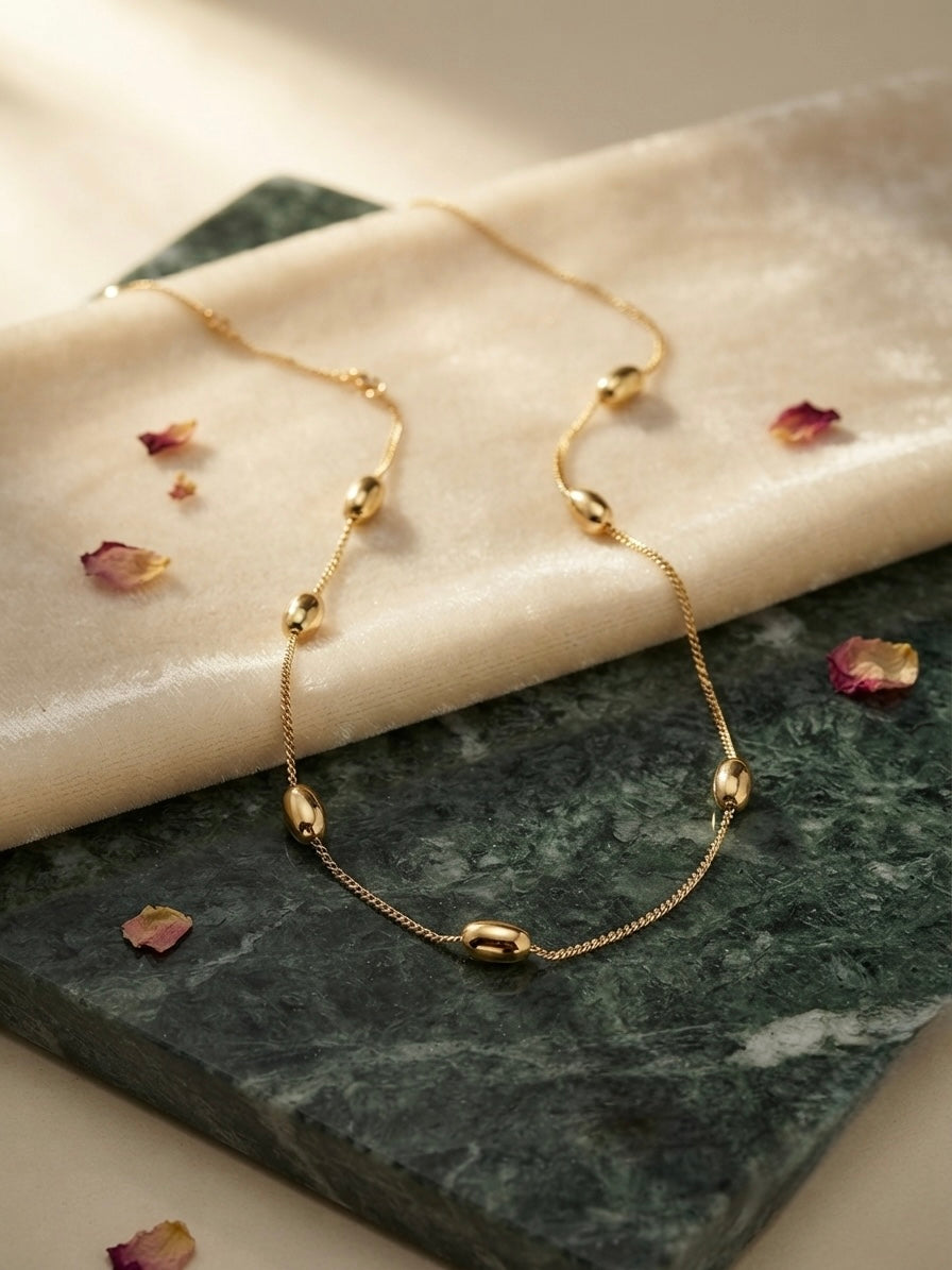 Minimalist Gold Bead Station Necklace