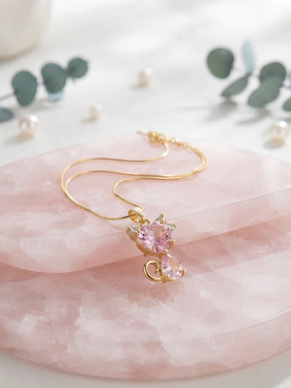 Delicate Pink Gemstone Cat Pendant