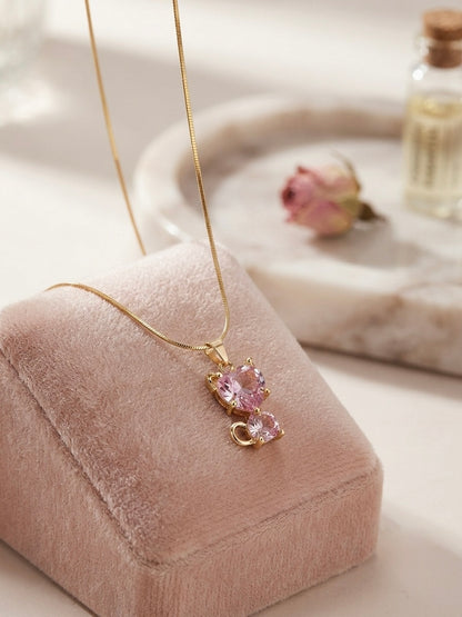 Delicate Pink Gemstone Cat Pendant
