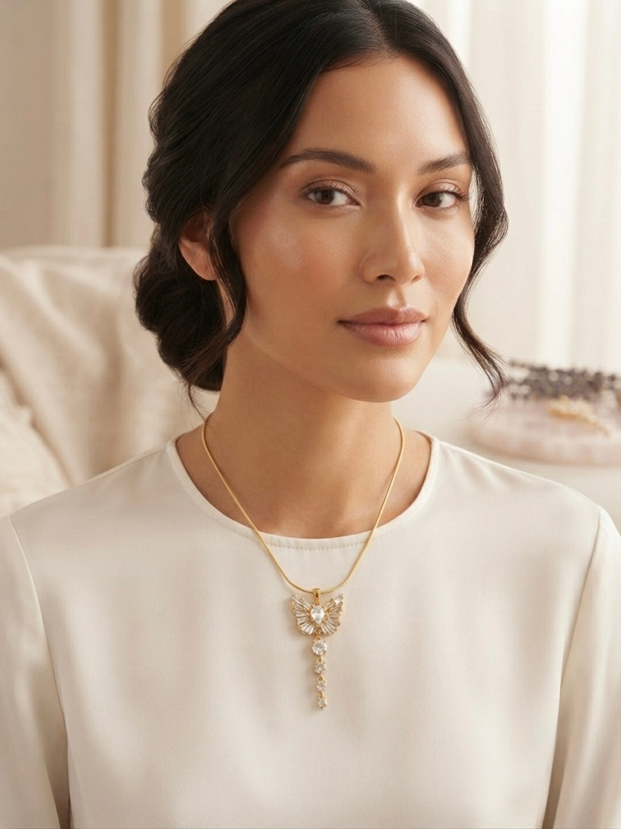 Radiant Butterfly Crystal Drop Necklace
