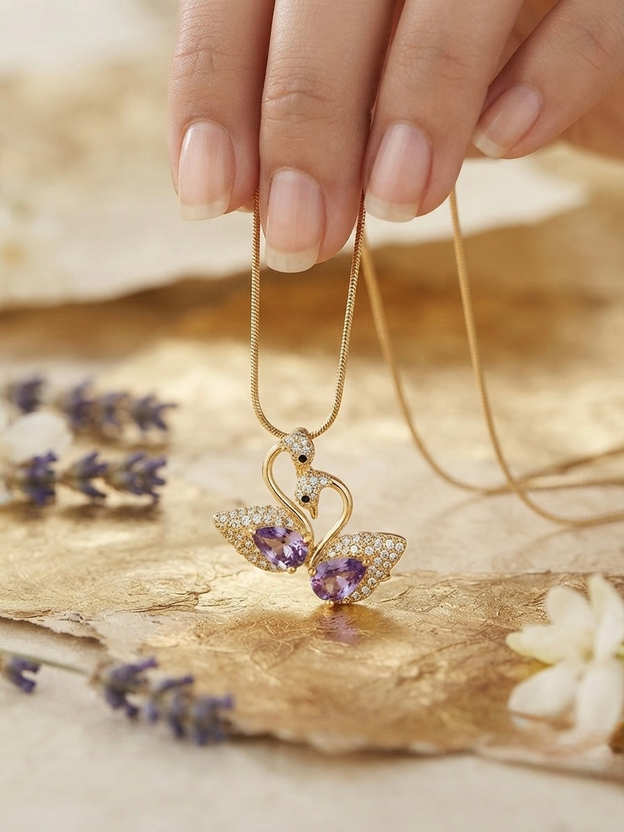 Elegant Dual Swan Pendant Necklace