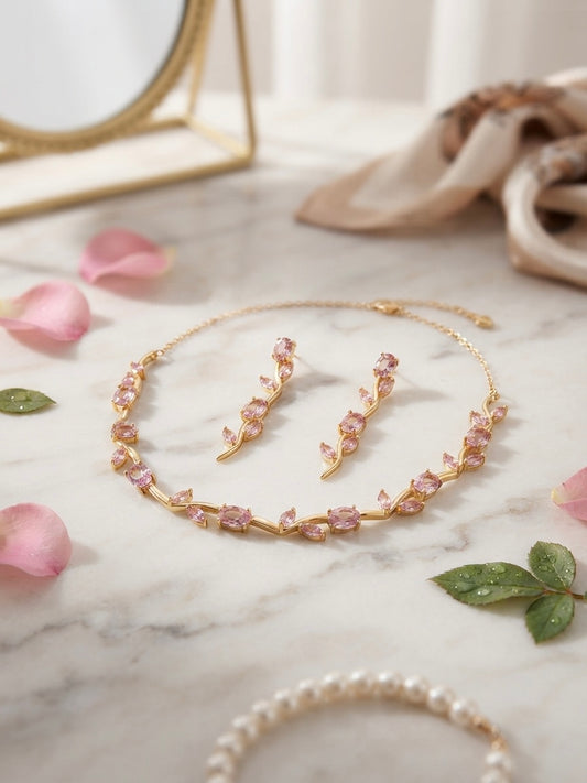 Elegant pink vine tulip jewelry set.
