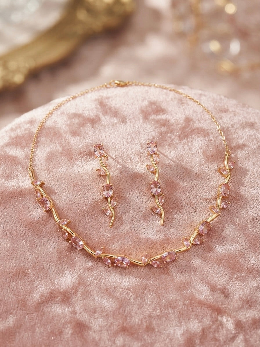 Elegant pink vine tulip jewelry set.