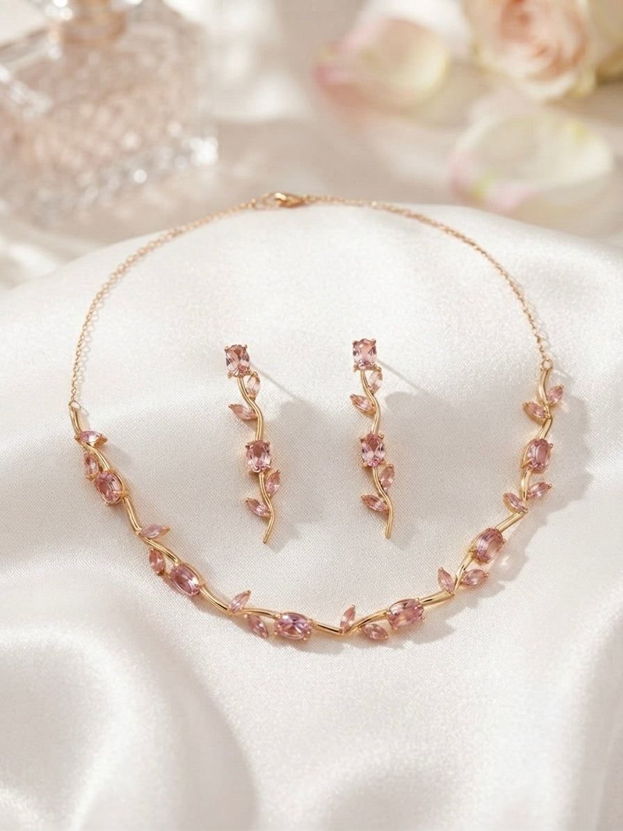 Elegant pink vine tulip jewelry set.