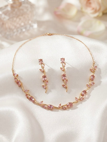 Elegant pink vine tulip jewelry set.