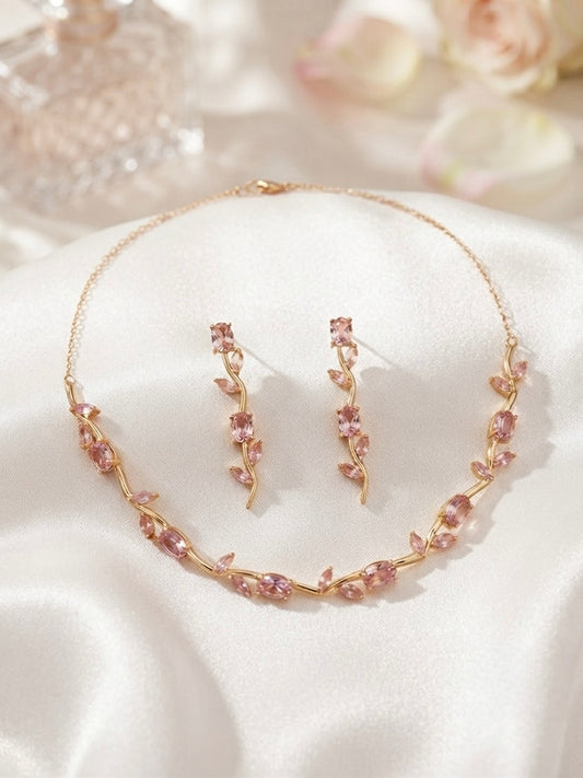 Elegant pink vine tulip jewelry set.