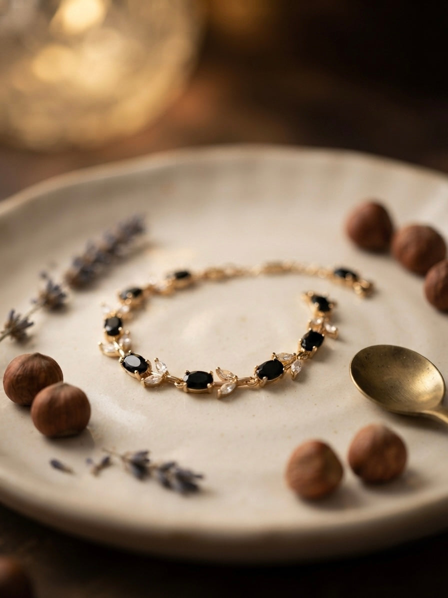 Elegant black stone tulip bracelet.
