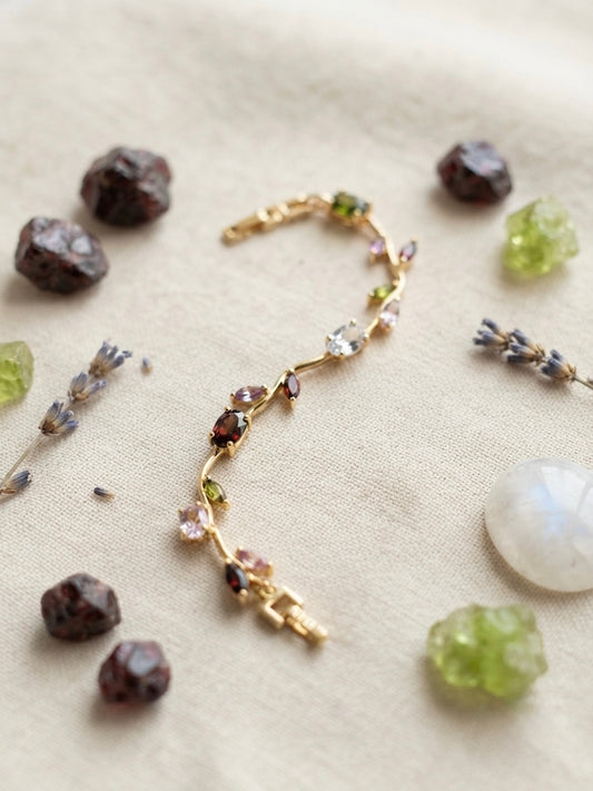 Vibrant multicolor gemstone tulip bracelet.