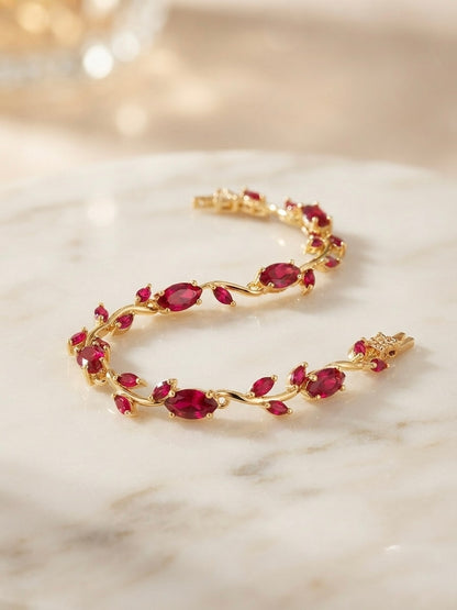 Radiant ruby-tone tulip bracelet, elegant.