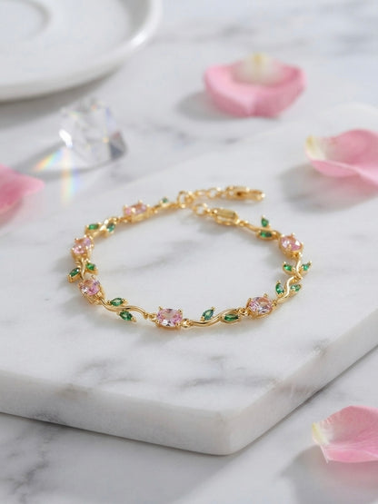 Delicate pink and green gem tulip bracelet.