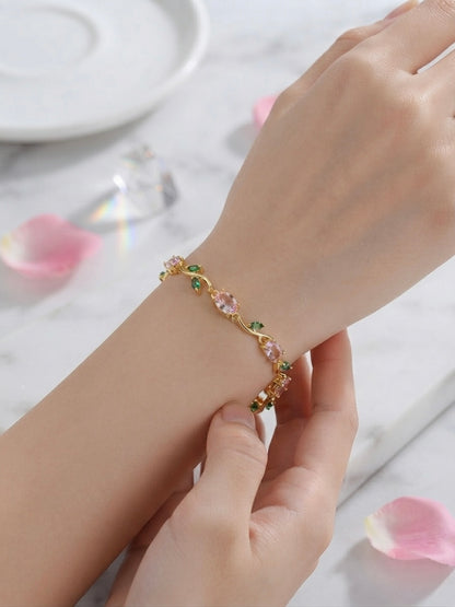 Delicate pink and green gem tulip bracelet.