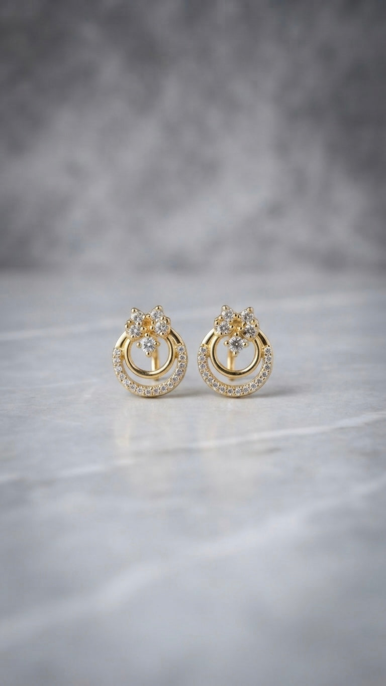 Radiant gold circle crystal stud earrings.