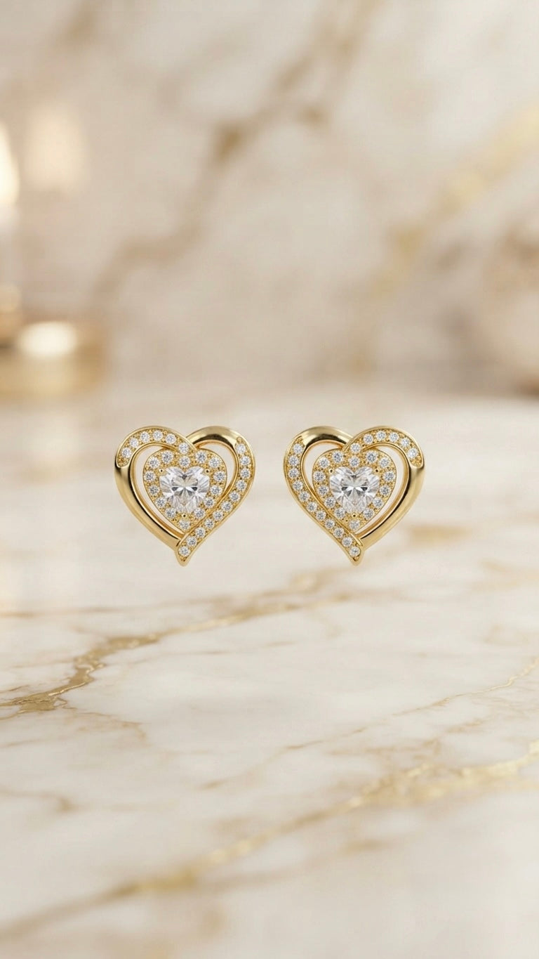 Elegant Radiant Heart Diamond Stud Earrings