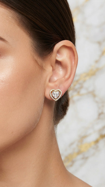 Elegant Radiant Heart Diamond Stud Earrings