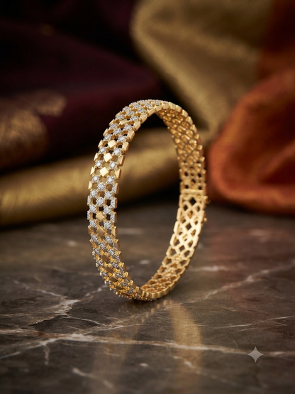 Elegant lattice gold diamond-studded bracelet.