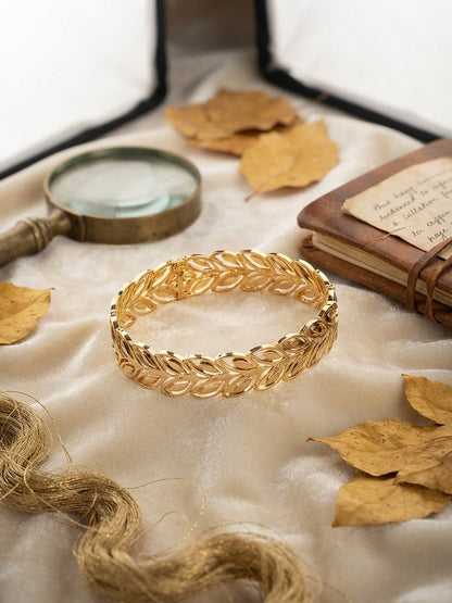 Anti-tarnish openable leaf gold bracelet