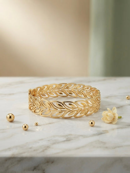 Anti-tarnish openable leaf gold bracelet
