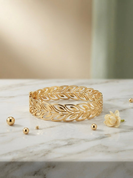Anti-tarnish openable leaf gold bracelet