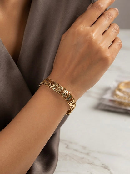 Anti-tarnish openable leaf gold bracelet