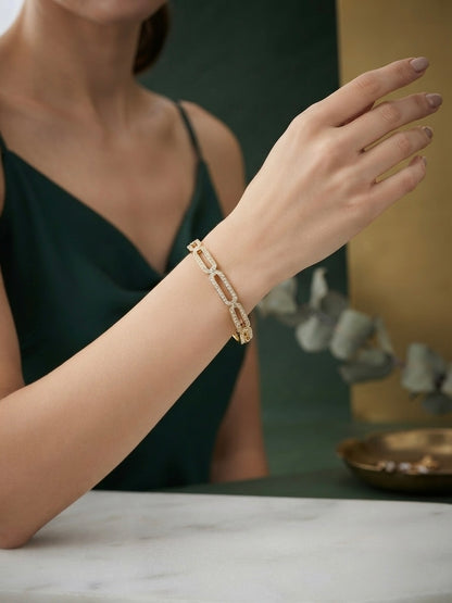Elegant anti-tarnish stone-set link cuff.