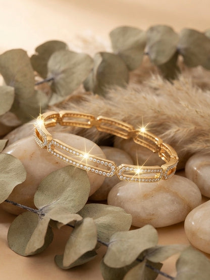 Elegant anti-tarnish stone-set link cuff.