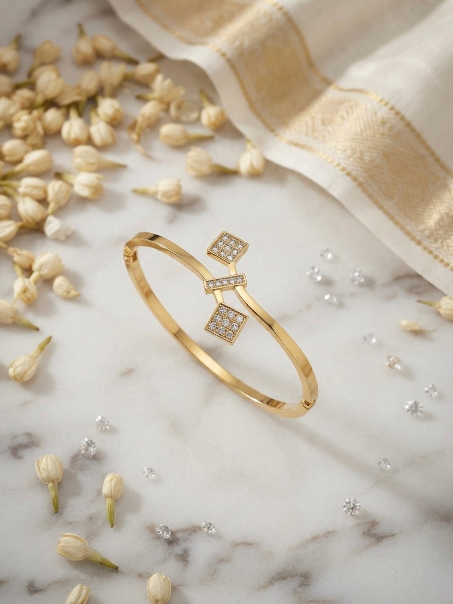 Elegant anti-tarnish gemstone bow cuff bracelet.