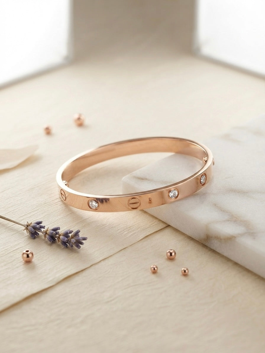 Elegant anti-tarnish screw-motif rose cuff bracelet.
